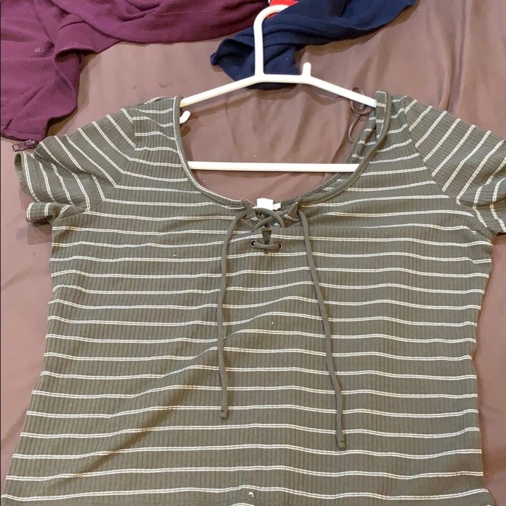 Green with white stripes lace top